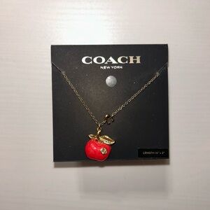 Coach Gold Necklace with Red Apple Pendant